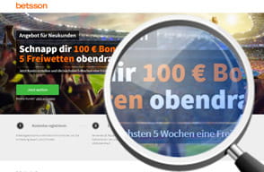 Das Bonus Angebot für Neukunden auf der Webseite von Betsson. 